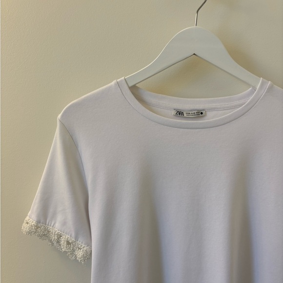 Zara Tops - ZARA white Tshirt with pearl detail, Sz XL.